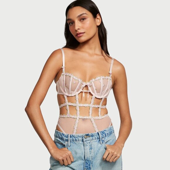 Victoria's Secret Very Sexy Wicked Unlined Lace Teddy RoseBud Pink Fizz XS b60 - Picture 6 of 9